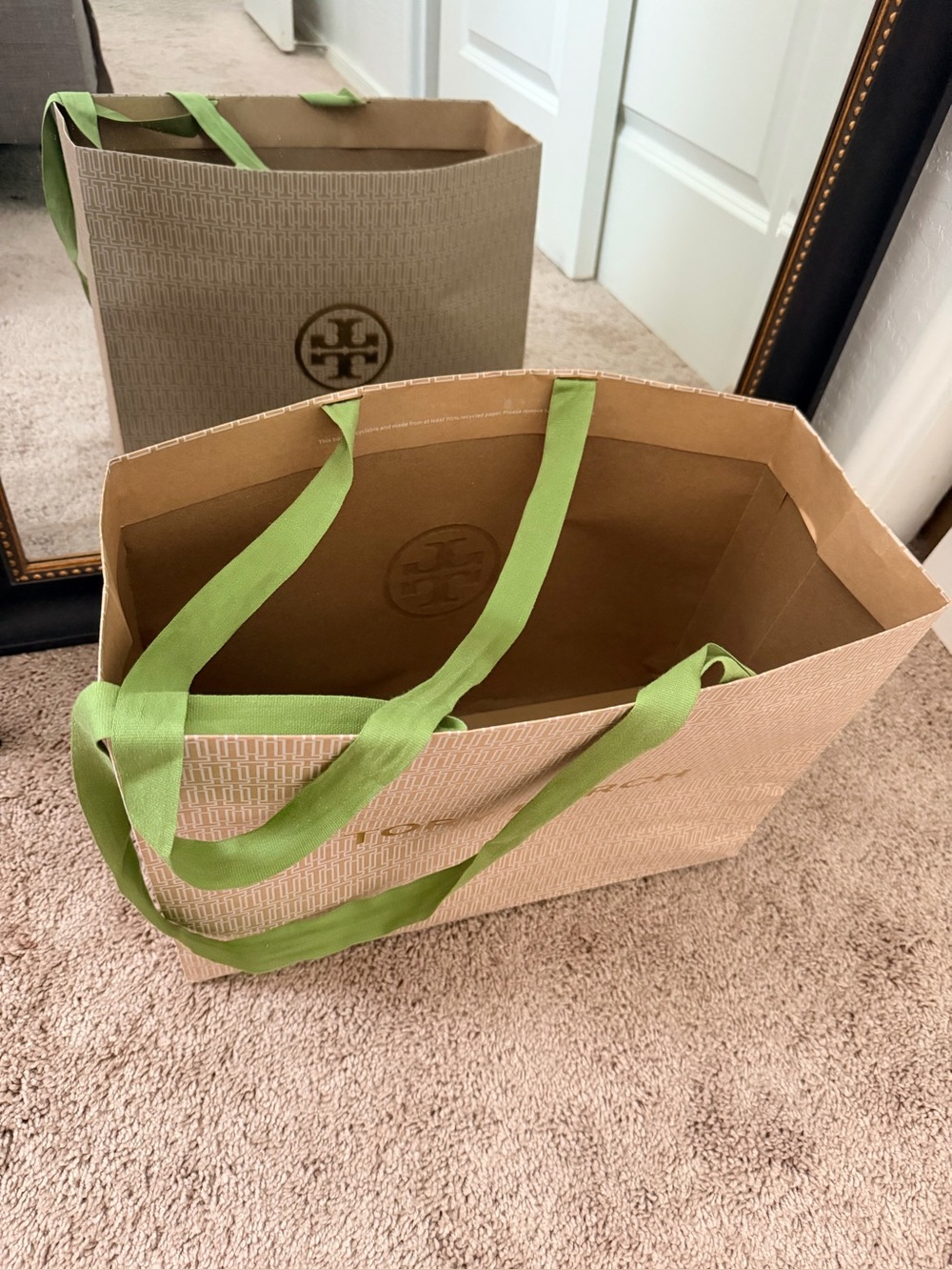 Tory Burch Kraft Tote with Lime Green Handles